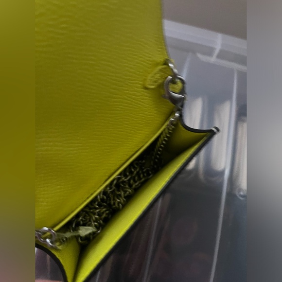 Coach Mini Wallet On Chain Bag in Colorblock Bright Yellow/Mandarin Leather NWT - Picture 10 of 11